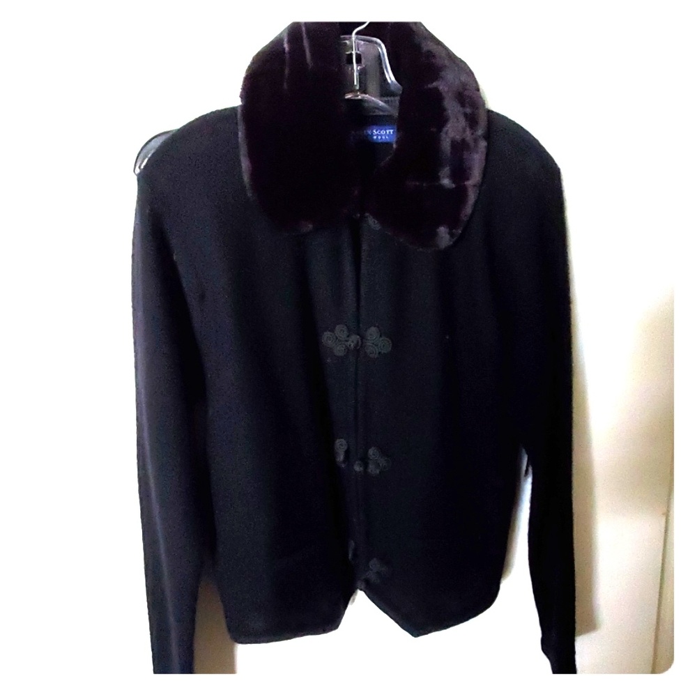 Wool Karen Scott M ls sweater removable faux fur